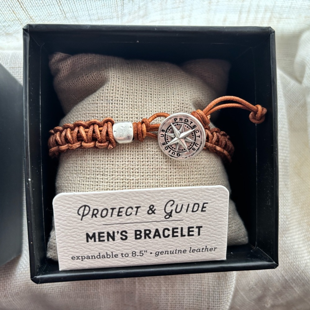 Demdaco Tan Leather Men's Bracelet with Silver Accents